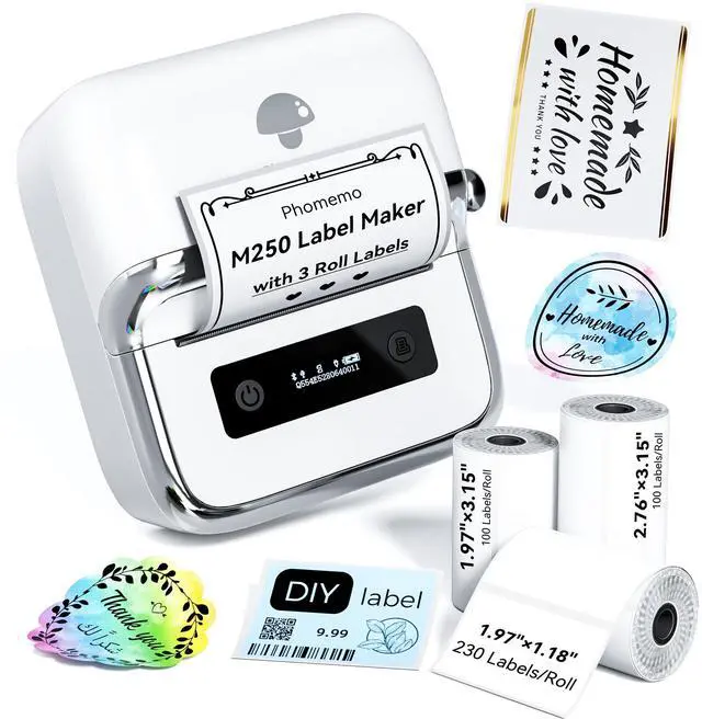 Main image of M250 3 Inch Label Maker Machine with 3 Roll Labels | Bluetooth Thermal Label Printer, Upgrade Portable Barcode & Address Label Maker for Business, Home, School, Logo Label