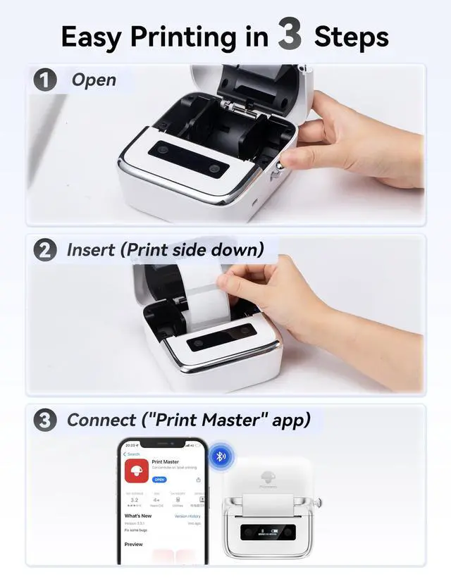 Alt view image 3 of 7 - M250 3 Inch Label Maker Machine with 3 Roll Labels | Bluetooth Thermal Label Printer, Upgrade Portable Barcode & Address Label Maker for Business, Home, School, Logo Label