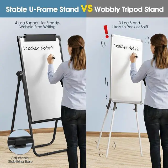 Alt view image 2 of 7 - Easel Whiteboard with Stand, 36" x 24" Double-Sided Dry Erase Board | Large Whiteboard Flip Chart, Height Adjustable,Foldable, Portable for Home Office Classroom Teaching Aluminium Alloy Frame