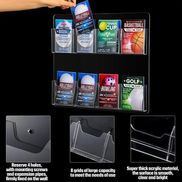 Alt view image 3 of 7 - 2 Pack Acrylic Brochure Pamphlet Holder Wall Mount Clear Brochure Display Holder Plastic Trifold Flyer Rack Literature Storage Rack for Offices Waiting Room (8 Pockets, 15 x 17 Inch)