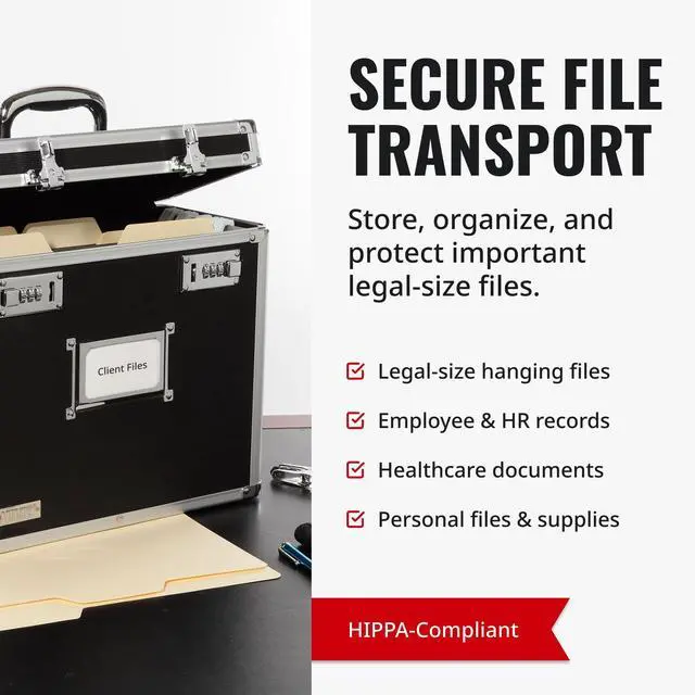 Alt view image 5 of 7 - File Organizer Storage Box - 14 x 7.25 x 12 Inch Legal Size, Portable Locking Storage Totes with Dual Combination Locks for Filing Office Documents - Black