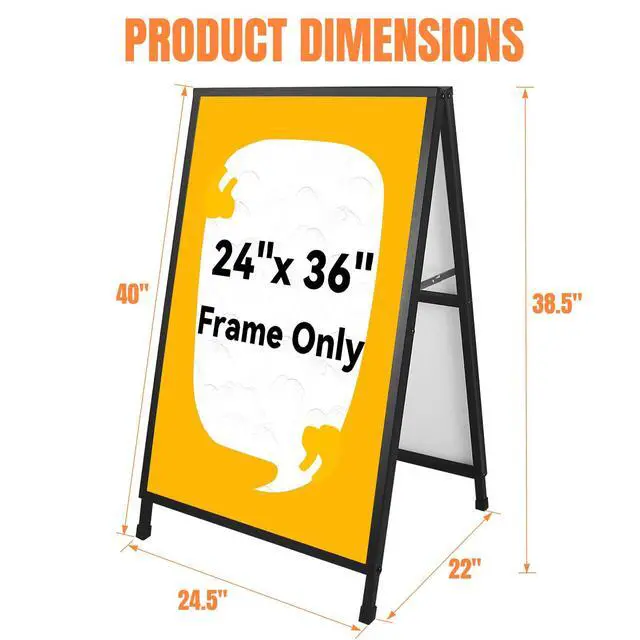 Alt view image 3 of 7 - 2 Pack Heavy Duty A-Frame Sign 24x36 Inch Double-Sided Sidewalk Sign, Foldable Metal Sandwich Board for Outdoor Use (Frame Only)