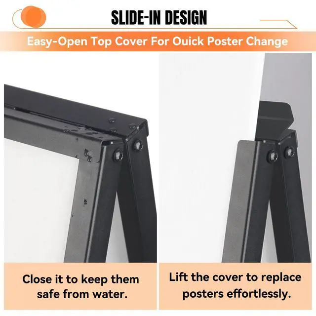 Alt view image 5 of 7 - 2 Pack Heavy Duty A-Frame Sign 24x36 Inch Double-Sided Sidewalk Sign, Foldable Metal Sandwich Board for Outdoor Use (Frame Only)