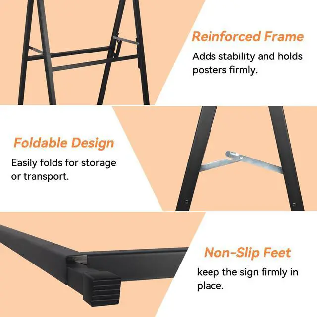 Alt view image 4 of 7 - 2 Pack Heavy Duty A-Frame Sign 24x36 Inch Double-Sided Sidewalk Sign, Foldable Metal Sandwich Board for Outdoor Use (Frame Only)