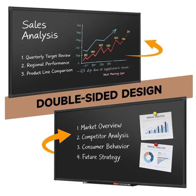 Alt view image 2 of 7 - Double-Sided Magnetic Chalkboard 48 x 24 Inches - Black Aluminum Frame Chalk Board Words Sign Wall Decor Long Plaque Pizarra for Business, Menu, School, Office
