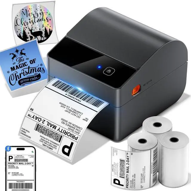 Main image of Bluetooth Shipping Label Printer with 3 Roll Labels | 4x6 Thermal Label Printer with Built-in Label Bin, Thermal Printers Come with 750PCS 4x6" White Labels (250 Labels/Roll)