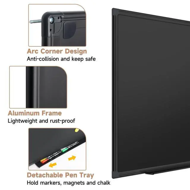 Alt view image 6 of 7 - Double-Sided Magnetic Chalkboard 48 x 24 Inches - Black Aluminum Frame Chalk Board Words Sign Wall Decor Long Plaque Pizarra for Business, Menu, School, Office