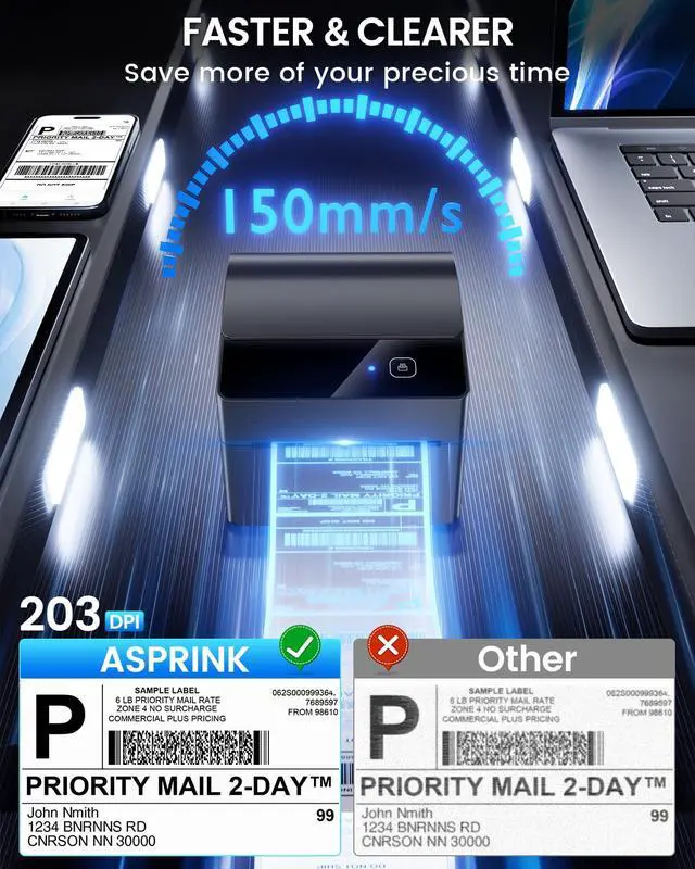 Alt view image 6 of 7 - Bluetooth Shipping Label Printerwith Built-in Paper Bin | Thermal Label Printer 4x6 for Small Business & Shipping Packages, Thermal Printers Compatible with Amazon, Tiktok, USPS