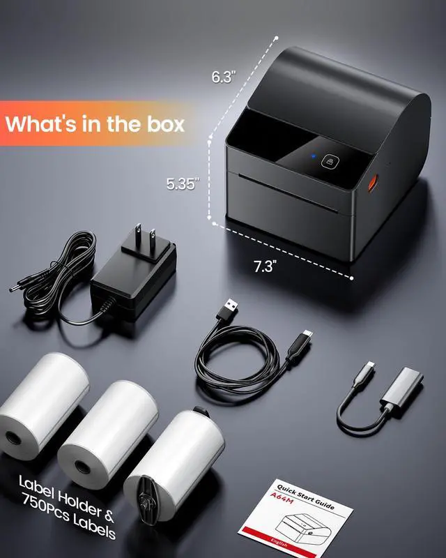 Alt view image 5 of 7 - Bluetooth Shipping Label Printer with 3 Roll Labels | 4x6 Thermal Label Printer with Built-in Label Bin, Thermal Printers Come with 750PCS 4x6" White Labels (250 Labels/Roll)