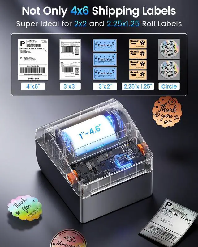 Alt view image 7 of 7 - Bluetooth Shipping Label Printerwith Built-in Paper Bin | Thermal Label Printer 4x6 for Small Business & Shipping Packages, Thermal Printers Compatible with Amazon, Tiktok, USPS