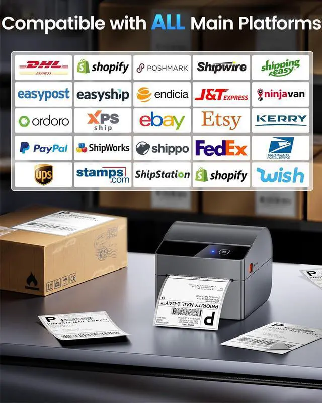 Alt view image 5 of 7 - Bluetooth Shipping Label Printerwith Built-in Paper Bin | Thermal Label Printer 4x6 for Small Business & Shipping Packages, Thermal Printers Compatible with Amazon, Tiktok, USPS