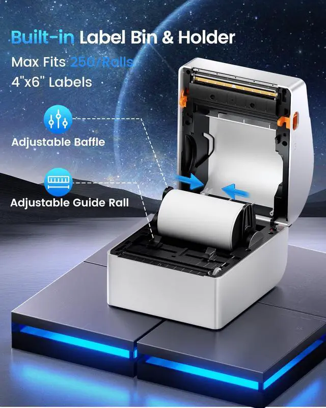 Alt view image 4 of 6 - Bluetooth Thermal Label Printer with 3 Roll Labels | White Shipping Label Printer with Built-in Label Bin, Thermal Printers Come with 750PCS 4x6" White Labels (250 Labels/Roll)