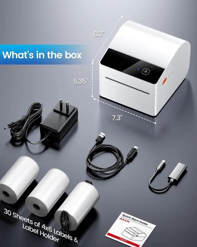 Alt view image 5 of 6 - Bluetooth Thermal Label Printer with 3 Roll Labels | White Shipping Label Printer with Built-in Label Bin, Thermal Printers Come with 750PCS 4x6" White Labels (250 Labels/Roll)