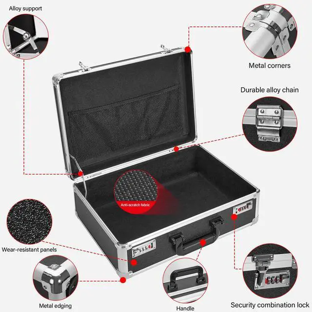 Alt view image 5 of 7 - File Organizer Storage Box - 18.9 x 14.6 x 6.3 Inch X-Large, Portable Locking Storage Totes with Dual Combination Locks for Cash, Documents & Valuables - Black