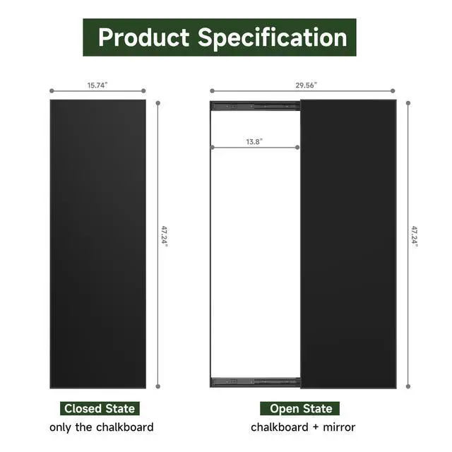 Alt view image 2 of 7 - 2-in-1 Magnetic Chalkboard with Mirror 48 x 30 Inches - Black Aluminum Frame Sliding Chalk Board and Full Length Mirror for Home, Business, Office - 4 x 2.5ft Magnet Display Board Pizarra