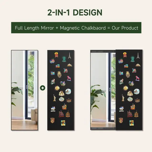 Alt view image 5 of 7 - 2-in-1 Magnetic Chalkboard with Mirror 48 x 30 Inches - Black Aluminum Frame Sliding Chalk Board and Full Length Mirror for Home, Business, Office - 4 x 2.5ft Magnet Display Board Pizarra