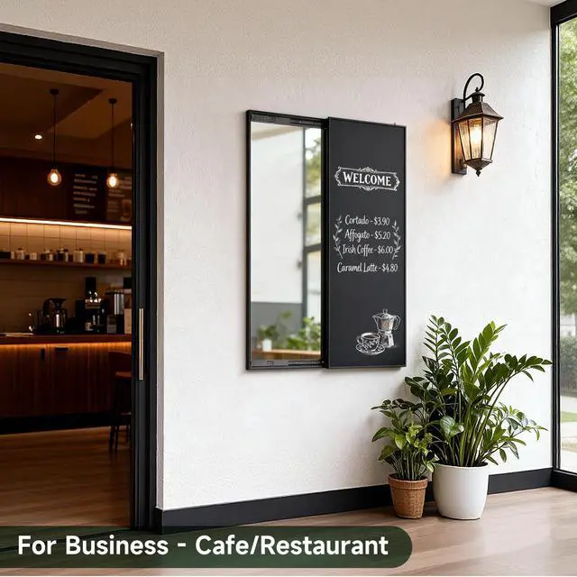 Alt view image 4 of 7 - 2-in-1 Magnetic Chalkboard with Mirror 48 x 30 Inches - Black Aluminum Frame Sliding Chalk Board and Full Length Mirror for Home, Business, Office - 4 x 2.5ft Magnet Display Board Pizarra