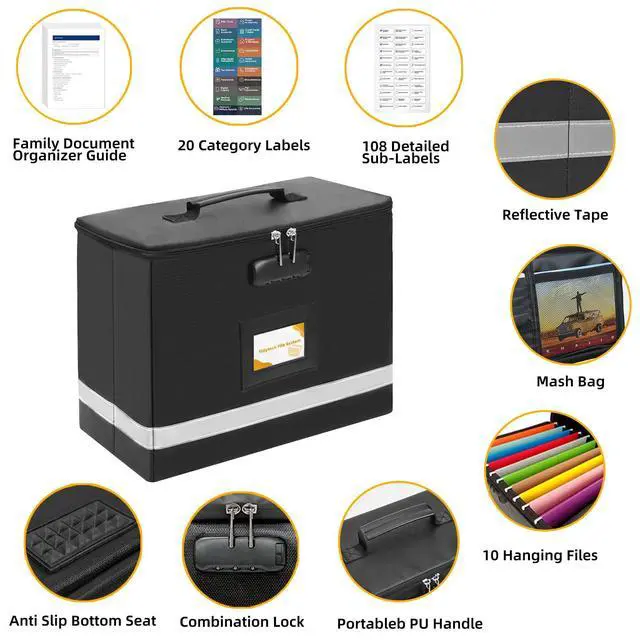 Alt view image 5 of 7 - Deluxe Next of Kin Box Organizer with Labels,Estate Planning Organizer Kit | Fireproof Home & Office Organization with Family Document Guide,Foldable Document Organizer for Family,Combination Lock