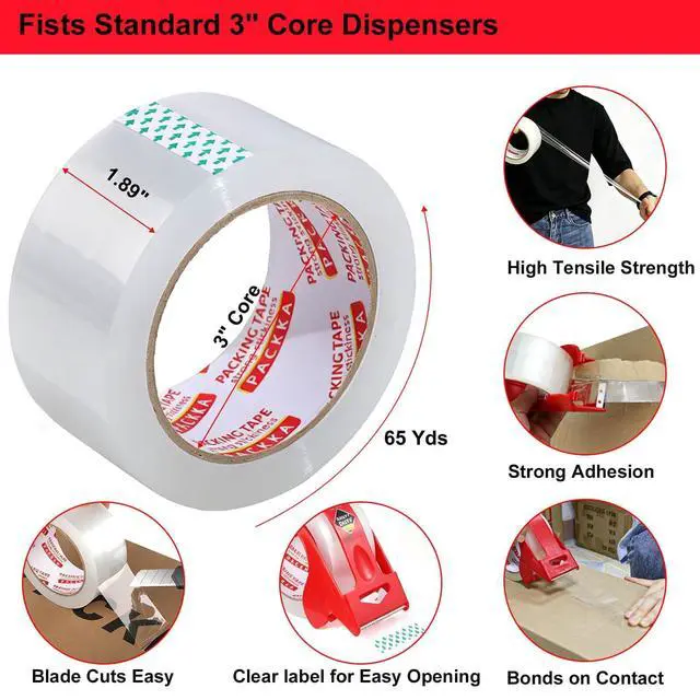 Alt view image 2 of 7 - Heavy Duty Packing Tape for Moving Boxes and Packaging Supplies, 6/12/18/24 Rolls Clear Moving Tape with Dispenser and Utility Knife, 1.89in. X65yd, Mailing and Moving Supplies (24)