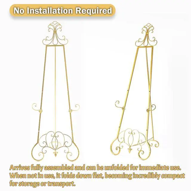 Alt view image 6 of 7 - Gold Easel Stand for Sign, Adjustable Height Metal Easel Display Stand with Chain Support, Heavy Duty Easel for Sign, Wedding, Picture Frame, Mirror. (No Installation Required)