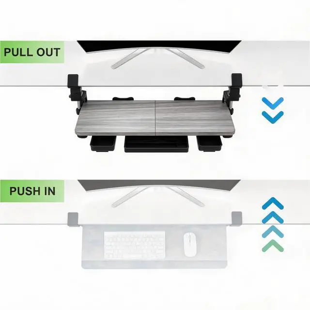 Alt view image 2 of 6 - Keyboard Tray Under Desk with Drawer,26.77" X 11.81" Keyboard Tray Large Size with C Clamp-on Mount, Easy to Install, Save Space for Office Desk (Grey)