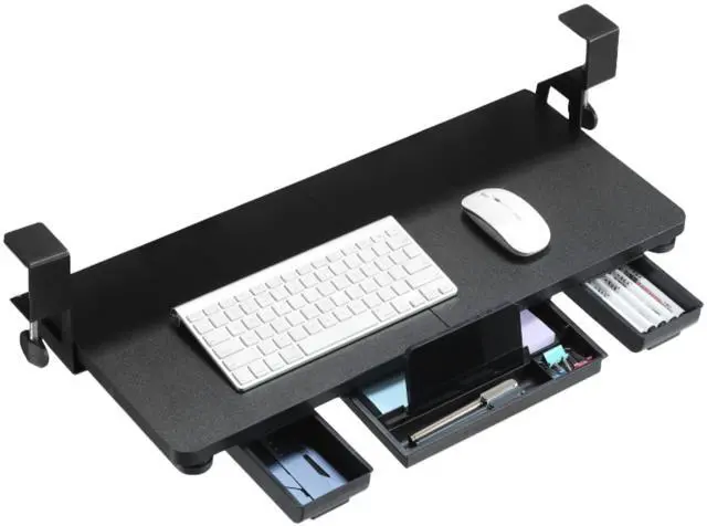 Main image of Keyboard Tray Under Desk with Drawer,26.77" X 11.81" Keyboard Tray Large Size with C Clamp-on Mount, Easy to Install, Save Space for Office Desk (Black)