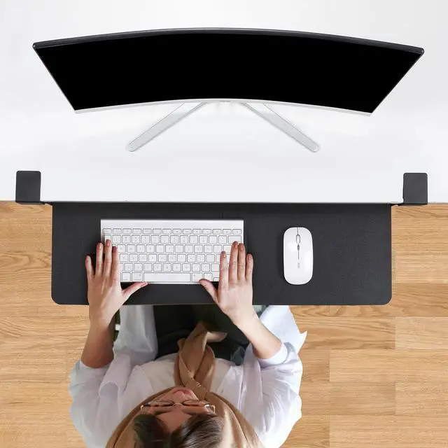 Alt view image 2 of 7 - Keyboard Tray Under Desk with Drawer,26.77" X 11.81" Keyboard Tray Large Size with C Clamp-on Mount, Easy to Install, Save Space for Office Desk (Black)
