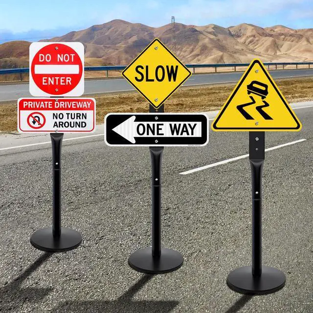 Alt view image 2 of 7 - Heavy Duty Parking Sign Base Cast Iron 48" Parking Sign Post, Heavy Duty Cast Iron Sign Holder Base, Movable Sign Stand Suitable for Hanging Warning, Notice, Guiding Sign Display Stand (Black)