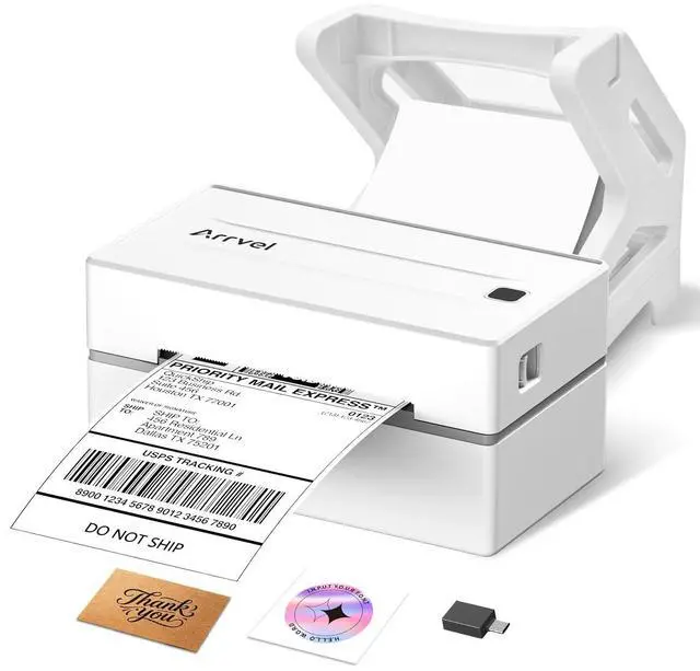 Main image of Bluetooth Thermal Shipping Label Printer with Stand, Wireless 4x6 Label Printer for Small Business, Compatible with iPhone, Android, Windows & Mac, Works with Amazon USPS Etsy Shopify (White)