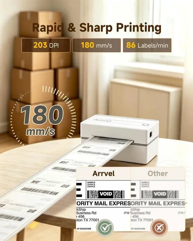 Alt view image 3 of 7 - Bluetooth Thermal Shipping Label Printer with Stand, Wireless 4x6 Label Printer for Small Business, Compatible with iPhone, Android, Windows & Mac, Works with Amazon USPS Etsy Shopify (White)