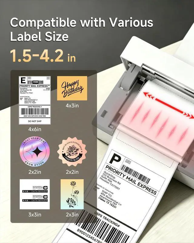 Alt view image 4 of 7 - Bluetooth Thermal Shipping Label Printer with Stand, Wireless 4x6 Label Printer for Small Business, Compatible with iPhone, Android, Windows & Mac, Works with Amazon USPS Etsy Shopify (White)