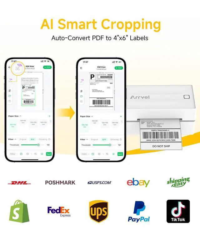 Alt view image 5 of 7 - Bluetooth Thermal Shipping Label Printer with Stand, Wireless 4x6 Label Printer for Small Business, Compatible with iPhone, Android, Windows & Mac, Works with Amazon USPS Etsy Shopify (White)