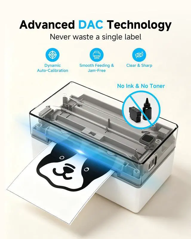 Alt view image 7 of 7 - Bluetooth Thermal Shipping Label Printer with Stand, Wireless 4x6 Label Printer for Small Business, Compatible with iPhone, Android, Windows & Mac, Works with Amazon USPS Etsy Shopify (White)