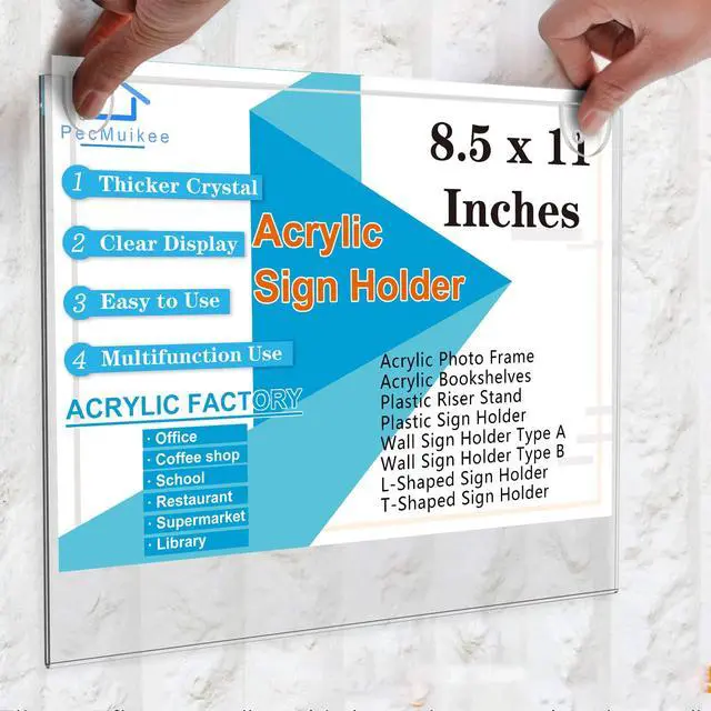 Alt view image 4 of 7 - Acrylic Sign Holder 8.5x11 Horizontal, Wall Mount Acrylic Sign Holder and Plastic Paper Display Ad Frame bonus with 3M Tape and Mounting Screws for Restaurants, Office, Store, 20 Pcs