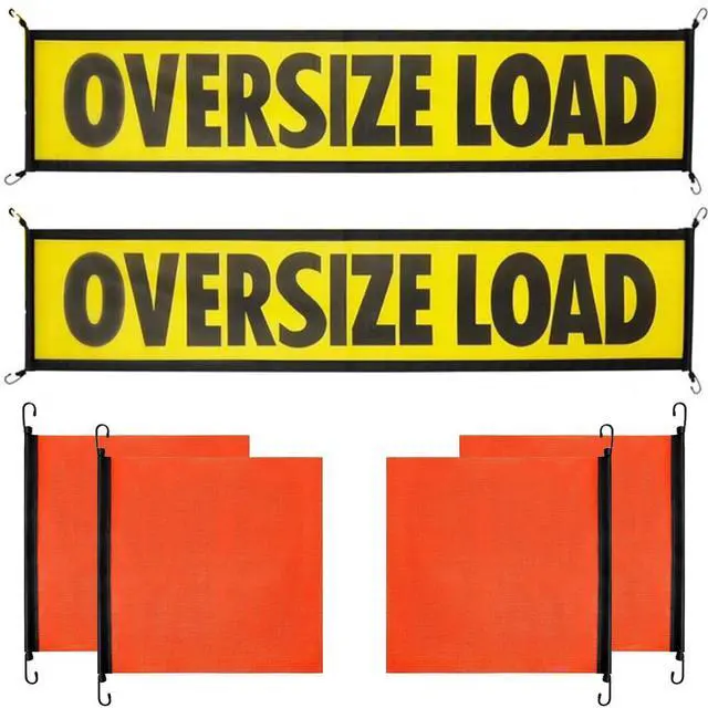 Main image of 2 Pack Oversize Load Banner for Trucks & Pilot Cars, 4 Red Warning Flags with Bungee Hooks & Metal Hooks, Heavy Duty Mesh Wide Load Signs for Trailers/Semis, 18" x 84"
