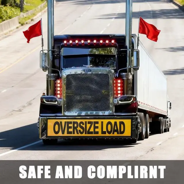 Alt view image 6 of 7 - 2 Pack Oversize Load Banner for Trucks & Pilot Cars, 4 Red Warning Flags with Bungee Hooks & Metal Hooks, Heavy Duty Mesh Wide Load Signs for Trailers/Semis, 18" x 84"