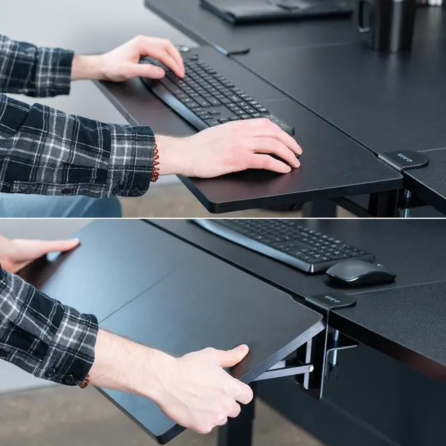 Alt view image 6 of 7 - Black Clamp-on 30 x 12 in Desk Extender, DESK-EXT30 | Foldable, Wrist Support Arm Rest, Office Keyboard Tray, Side Table Extension Attachment