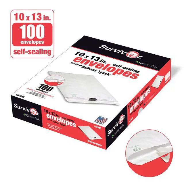 Alt view image 3 of 4 - Tyvek Envelopes, 100 Pack, Large 10 x 13 Mailers, Easy-to-Open Tamper Evident Pull Strip, Rip, Puncture & Water Resistant Self Sealing Mailing Envelopes for Lightweight Shipping, White