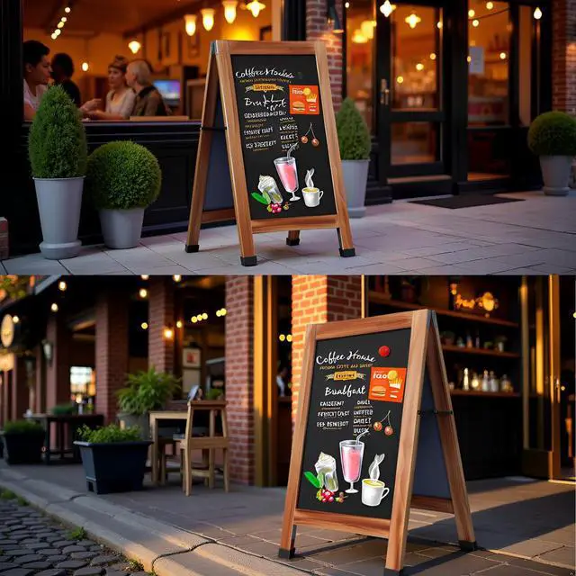 Alt view image 2 of 7 - Solid Wood A-Frame Chalkboard - 30" x 20" Magnetic Sandwich Board Signs Outdoor Standing Chalk Board Easel Sidewalk Pizarra for Menu, Business, Wedding - Rustic Brown