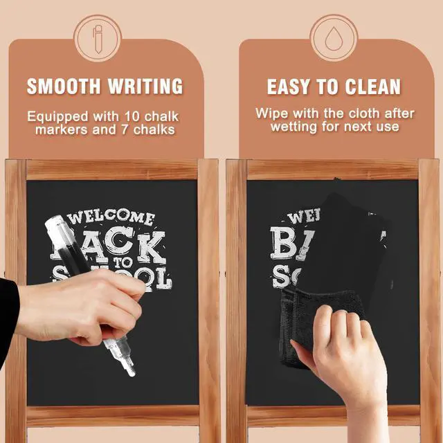 Alt view image 7 of 7 - Solid Wood A-Frame Chalkboard - 30" x 20" Magnetic Sandwich Board Signs Outdoor Standing Chalk Board Easel Sidewalk Pizarra for Menu, Business, Wedding - Rustic Brown