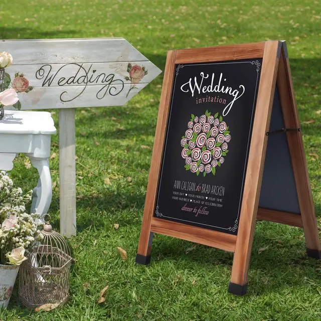 Alt view image 3 of 7 - Solid Wood A-Frame Chalkboard - 30" x 20" Magnetic Sandwich Board Signs Outdoor Standing Chalk Board Easel Sidewalk Pizarra for Menu, Business, Wedding - Rustic Brown