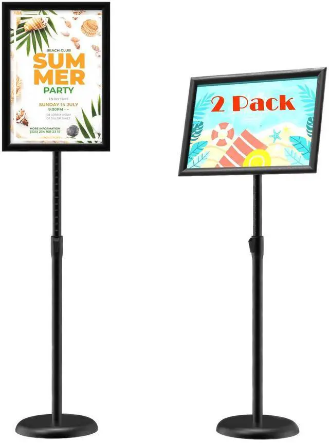Main image of 2Pack Sign Stand 11x17 Inch, Adjustable Floor Standing Sign Holder | Heavy Duty Poster Stand Aluminum, Snap Open Frame, 360° Rotation Vertical Horizontal, Round Base for Mall, School, Restaurant
