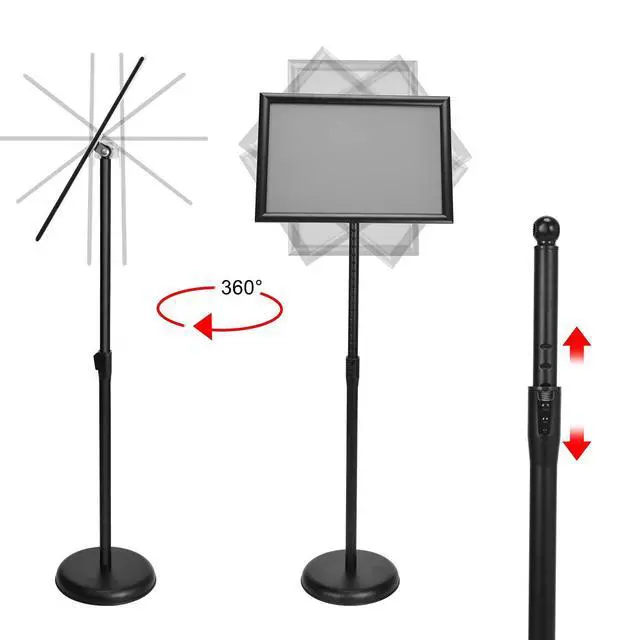 Alt view image 3 of 7 - 2Pack Sign Stand 11x17 Inch, Adjustable Floor Standing Sign Holder | Heavy Duty Poster Stand Aluminum, Snap Open Frame, 360° Rotation Vertical Horizontal, Round Base for Mall, School, Restaurant
