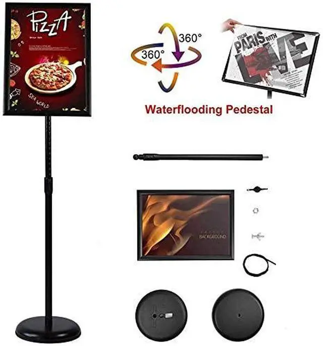 Alt view image 5 of 7 - 2Pack Sign Stand 11x17 Inch, Adjustable Floor Standing Sign Holder | Heavy Duty Poster Stand Aluminum, Snap Open Frame, 360° Rotation Vertical Horizontal, Round Base for Mall, School, Restaurant