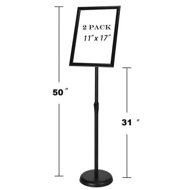 Alt view image 4 of 7 - 2Pack Sign Stand 11x17 Inch, Adjustable Floor Standing Sign Holder | Heavy Duty Poster Stand Aluminum, Snap Open Frame, 360° Rotation Vertical Horizontal, Round Base for Mall, School, Restaurant