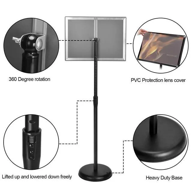 Alt view image 6 of 7 - 2Pack Sign Stand 11x17 Inch, Adjustable Floor Standing Sign Holder | Heavy Duty Poster Stand Aluminum, Snap Open Frame, 360° Rotation Vertical Horizontal, Round Base for Mall, School, Restaurant