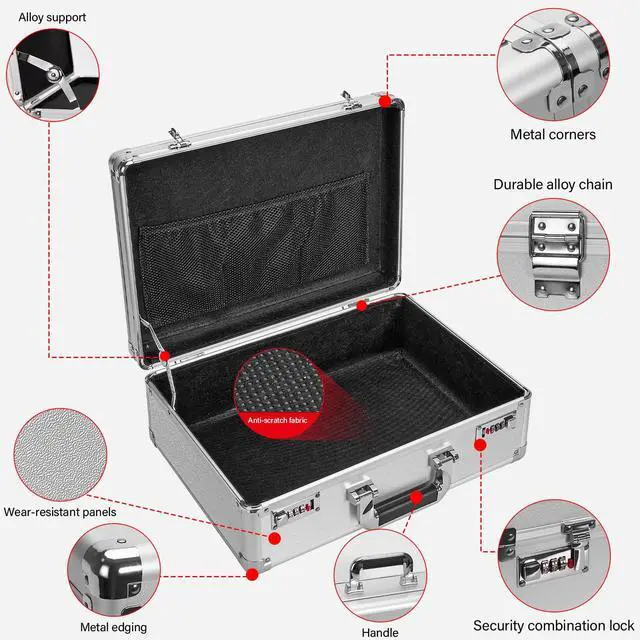 Alt view image 3 of 7 - File Organizer Storage Box - 18.9 x 14.6 x 6.3 Inch X-Large, Portable Locking Storage Totes with Dual Combination Locks for Cash, Documents & Valuables - Silver