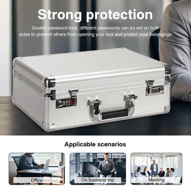Alt view image 4 of 7 - File Organizer Storage Box - 18.9 x 14.6 x 6.3 Inch X-Large, Portable Locking Storage Totes with Dual Combination Locks for Cash, Documents & Valuables - Silver
