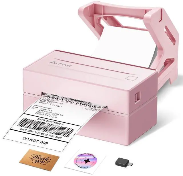 Main image of Bluetooth Thermal Shipping Label Printer with Stand, Wireless 4x6 Label Printer for Small Business, Compatible with iPhone, Android, Windows & Mac, Works with Amazon USPS Etsy Shopify (Pink)