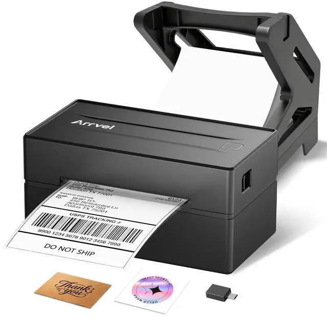Main image of Bluetooth Thermal Shipping Label Printer with Stand, Wireless 4x6 Label Printer for Small Business, Compatible with iPhone, Android, Windows & Mac, Works with Amazon USPS Etsy Shopify (Black)